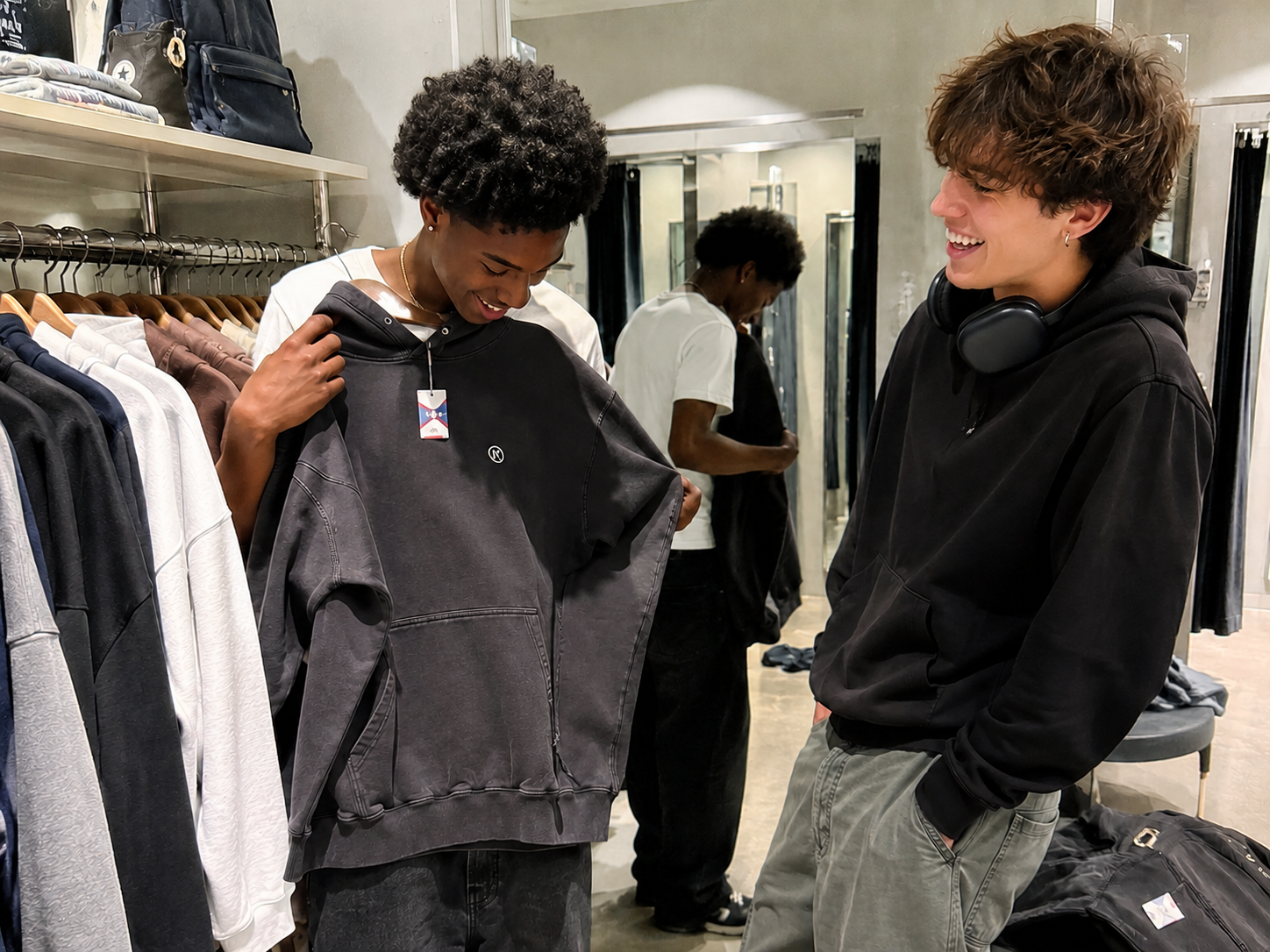 two Bu. members shopping for fits
